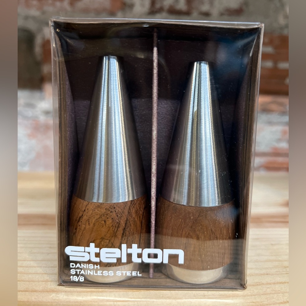 Vintage MCM Stelton Danish Stainless Salt & Pepper Shakers Deadstock in Box
